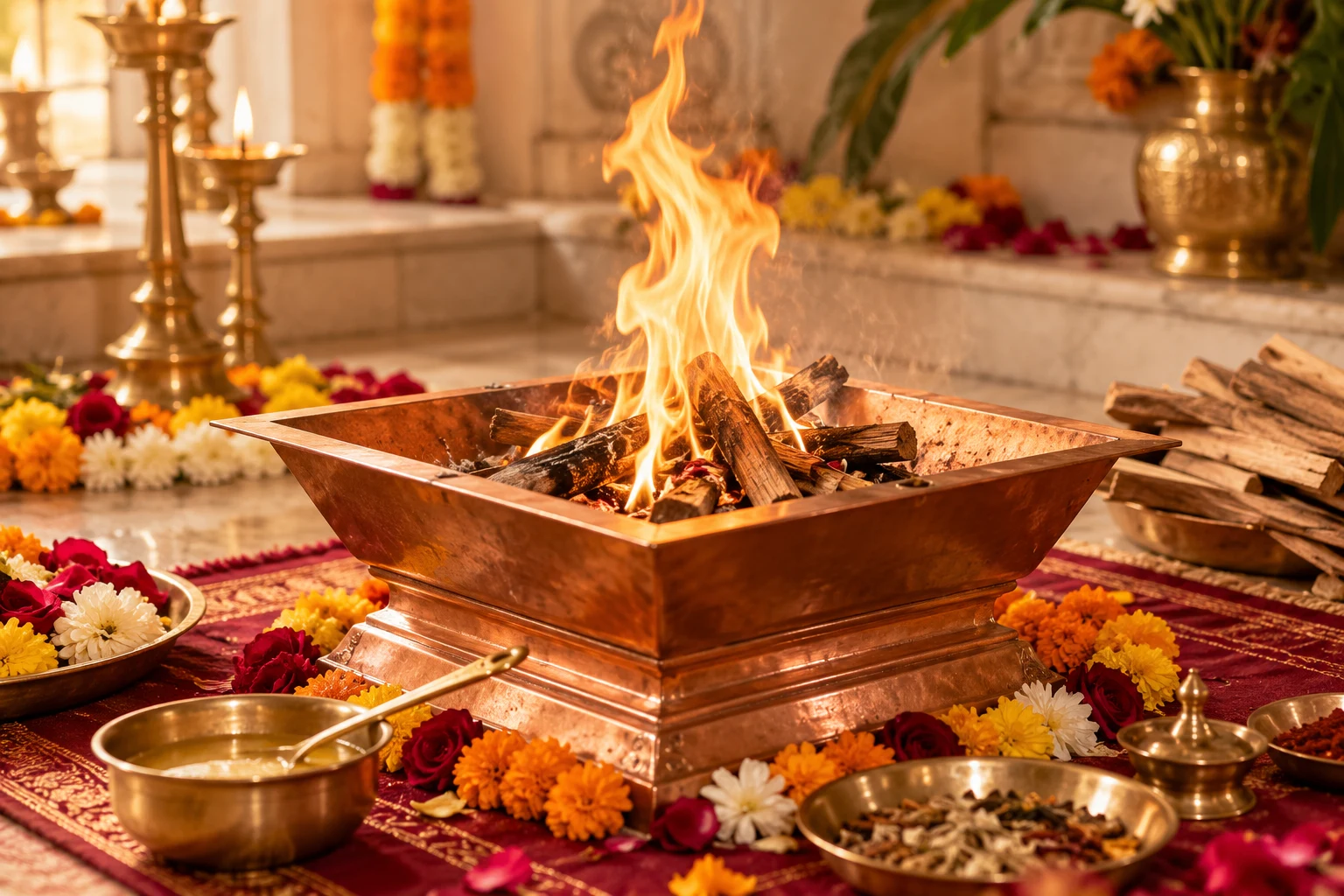 Illustrative sacred fire setting